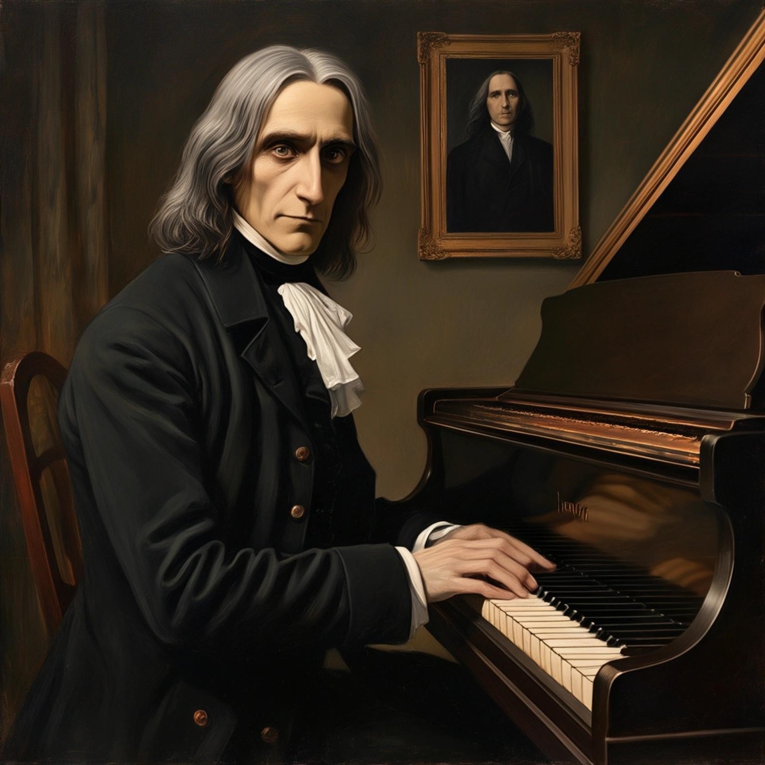 Image with seed 2605636168 generated via Stable Diffusion through @stablehorde@sigmoid.social. Prompt: franz liszt with bedroom eyes