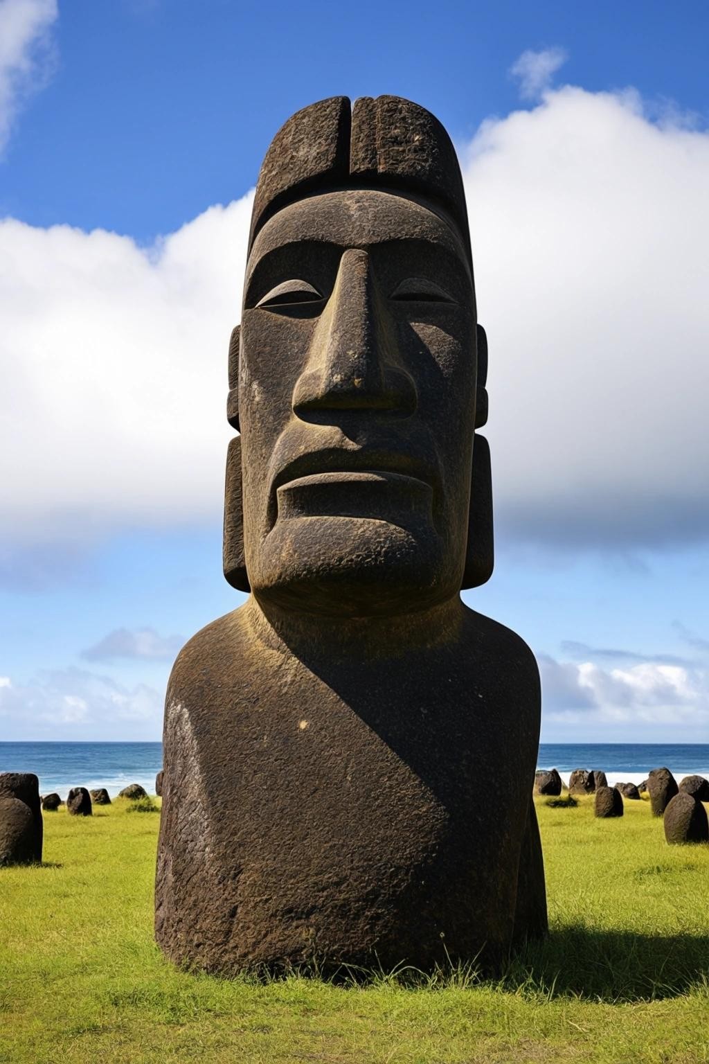 Image with seed 4104891019 generated via Stable Diffusion through @stablehorde@sigmoid.social. Prompt: Moai or moʻai are monolithic human figures carved by the Rapa Nui people on Rapa Nui in eastern Polynesia between the years 1250 and 1500.