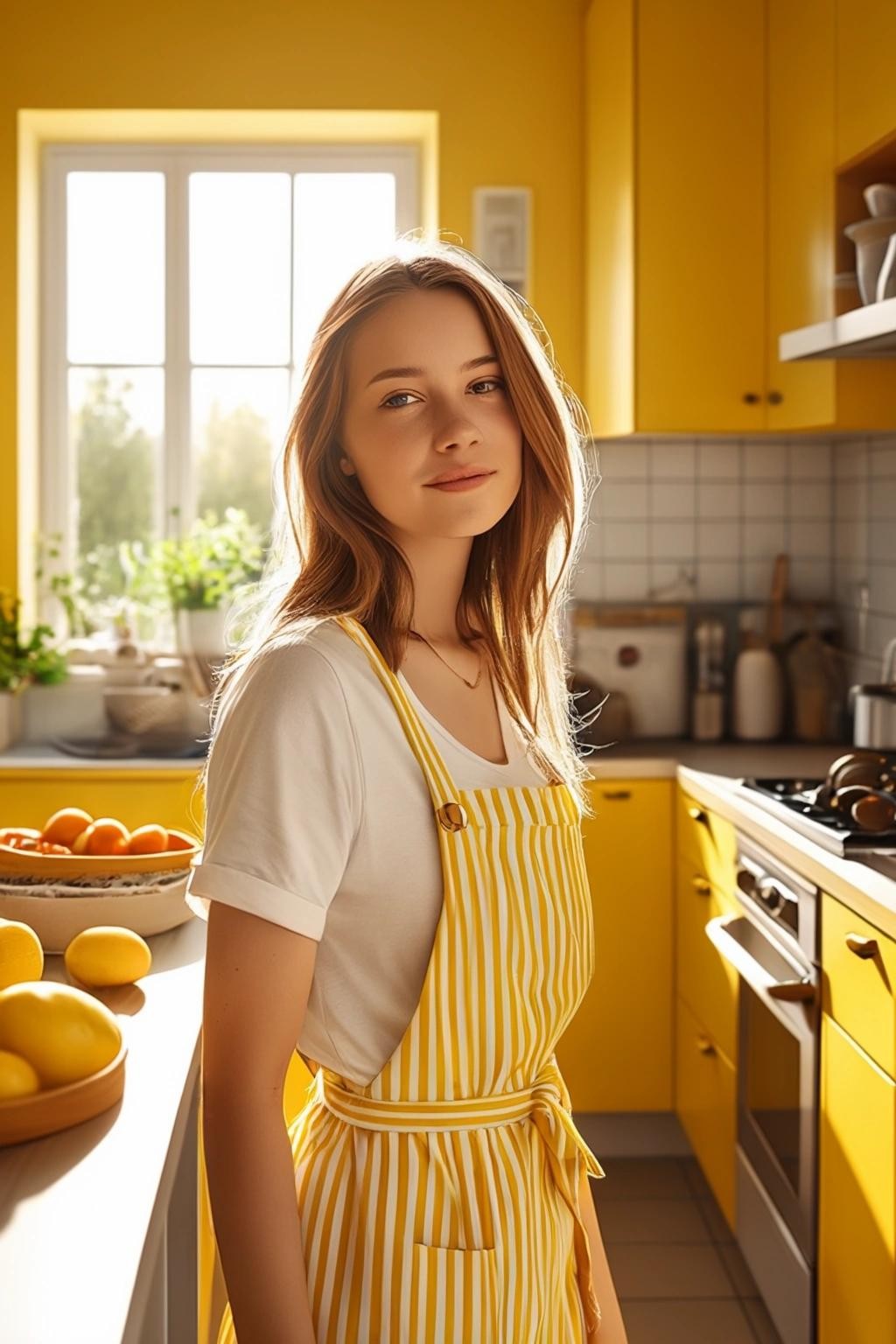 Image with seed 3997627914 generated via Stable Diffusion through @stablehorde@sigmoid.social. Prompt: a girl in a sunny kitchen Style ikea