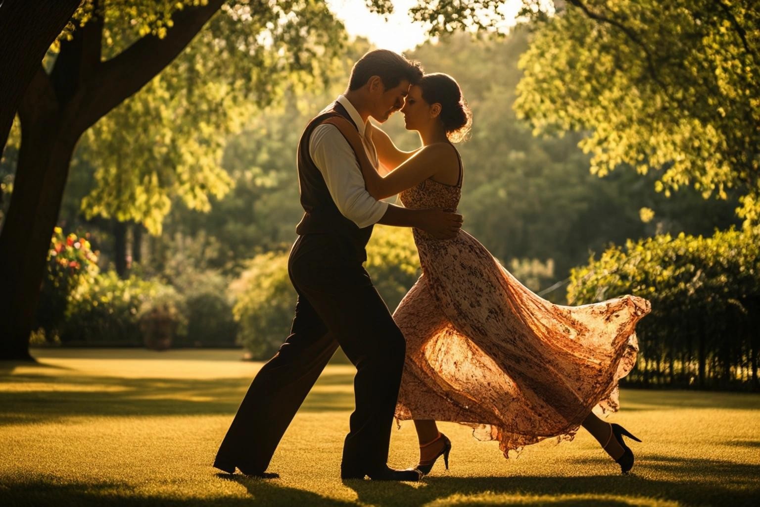 Image with seed 3923306209 generated via Stable Diffusion through @stablehorde@sigmoid.social. Prompt: a couple dancing tango in a Park in summer