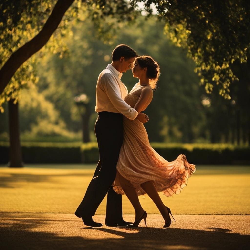 Image with seed 3374087980 generated via Stable Diffusion through @stablehorde@sigmoid.social. Prompt: a couple dancing tango in a Park in summer