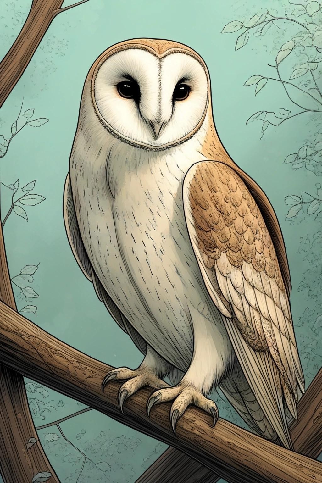 Image with seed 2844055758 generated via Stable Diffusion through @stablehorde@sigmoid.social. Prompt: comic book drawing of a beautiful barn owl, fantasy