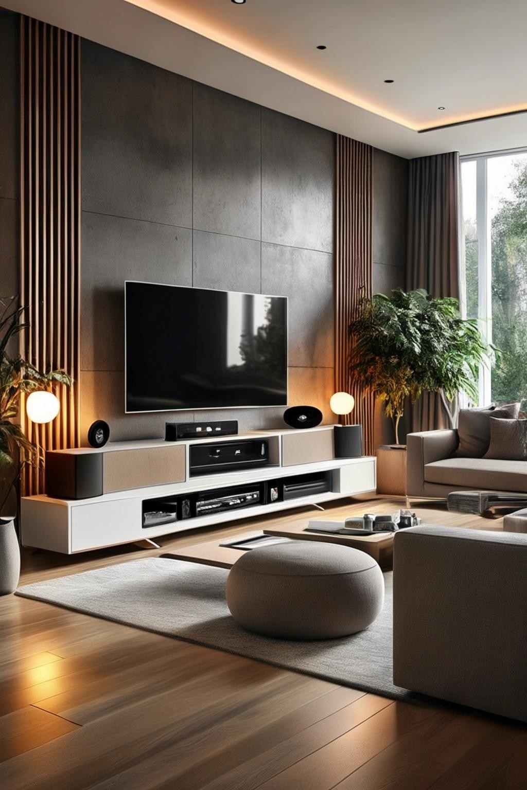 Image with seed 1234566307 generated via Stable Diffusion through @stablehorde@sigmoid.social. Prompt: the perfect surround sound hifi system in a modern living room