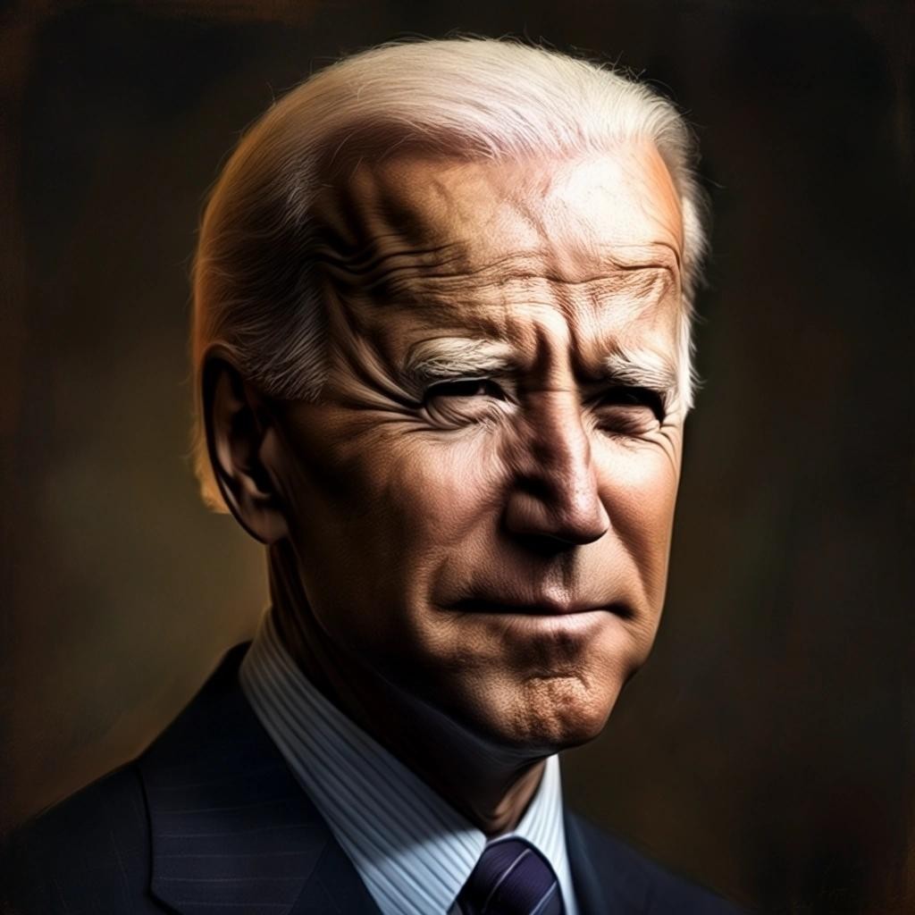 Image with seed 217008641 generated via Stable Diffusion through @stablehorde@sigmoid.social. Prompt: Joe Biden as Dark Brandon