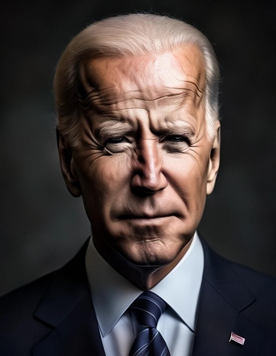 Image with seed 1618465116 generated via Stable Diffusion through @stablehorde@sigmoid.social. Prompt: Joe Biden as Dark Brandon