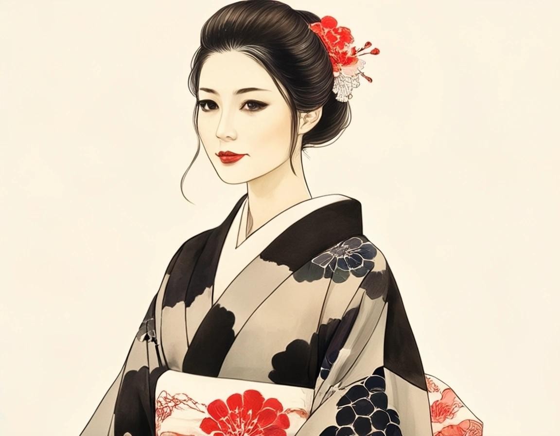 Image with seed 2747646949 generated via Stable Diffusion through @stablehorde@sigmoid.social. Prompt: Lady Mariko wearing her best kimono, Japanese Sumi-e