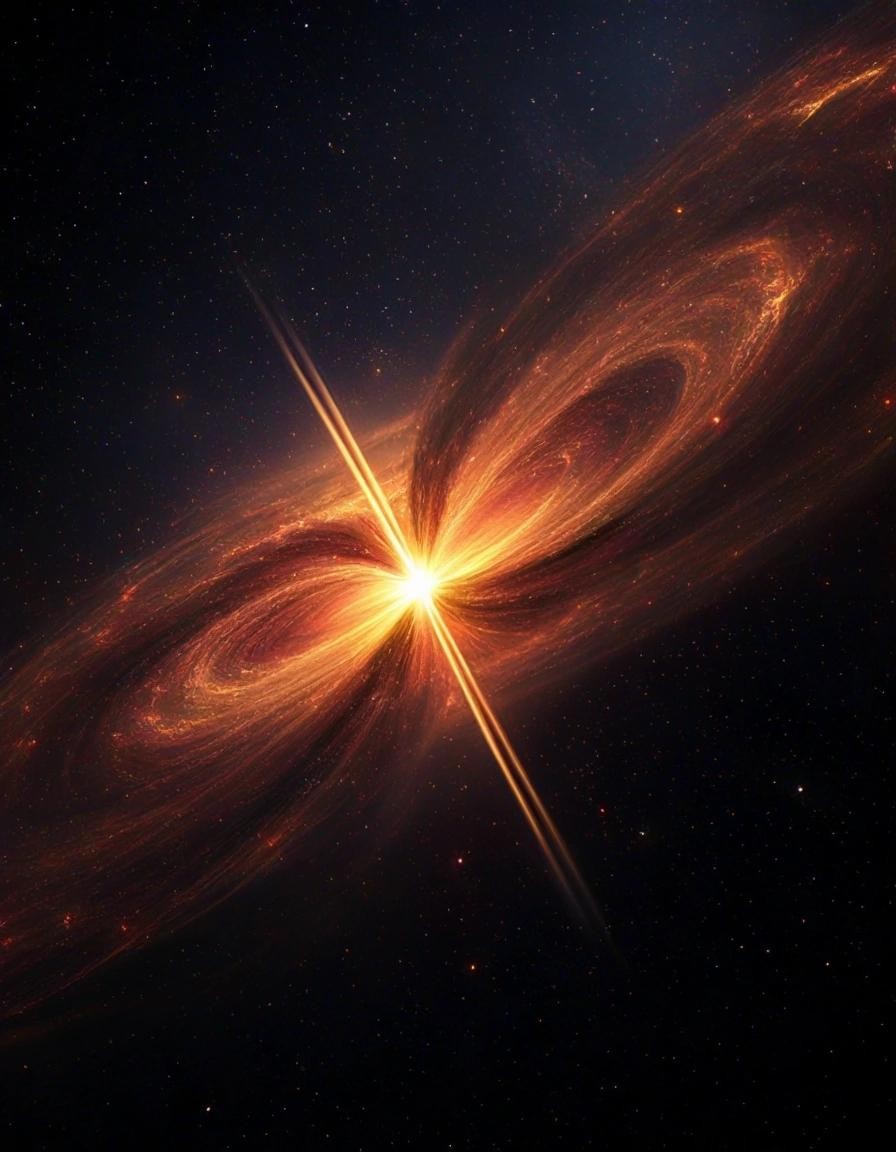 Image with seed 3978329975 generated via Stable Diffusion through @stablehorde@sigmoid.social. Prompt: a quasar
