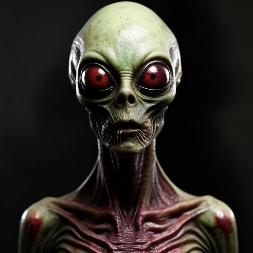 Image with seed 2957538092 generated via Stable Diffusion through @stablehorde@sigmoid.social. Prompt: Alien Sex Fiend, now I'm feeling zombified