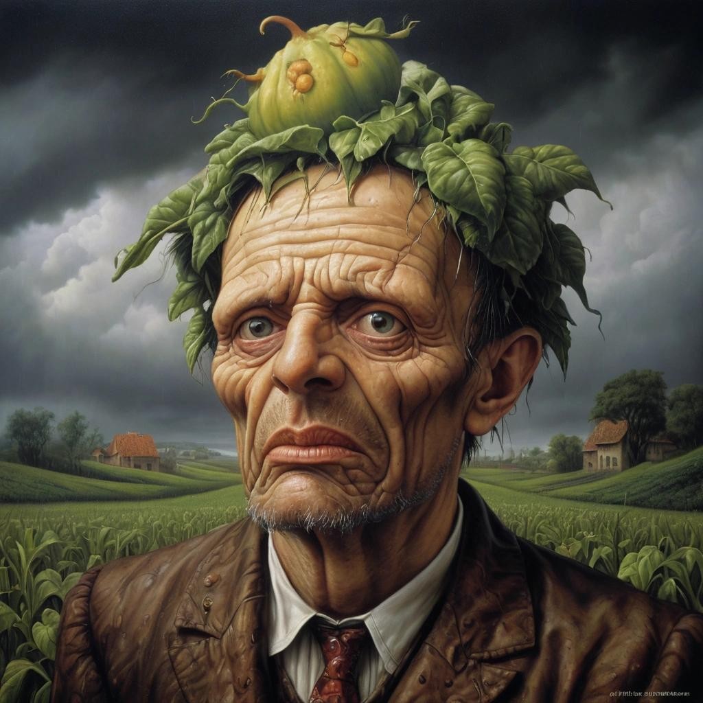 Image with seed 2695916006 generated via Stable Diffusion through @stablehorde@sigmoid.social. Prompt: a toothache, a headache, and a bit of rain. Surrealism, sharp focus, poster, acrylic art, Giuseppe Arcimboldo, Alex Alemany 