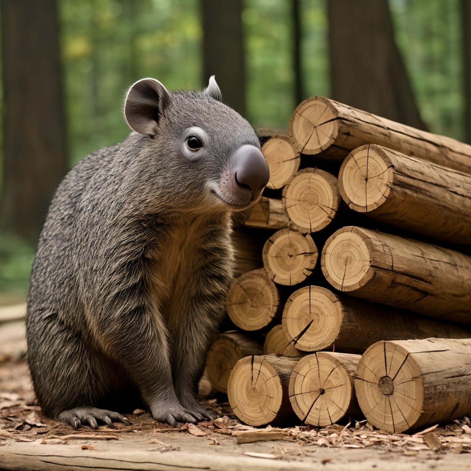 Image with seed 2165165019 generated via Stable Diffusion through @stablehorde@sigmoid.social. Prompt: anything but an elephant, next to a stack of how much wood a woodchuck could chuck if a woodchuck could chuck wood even though it can’t