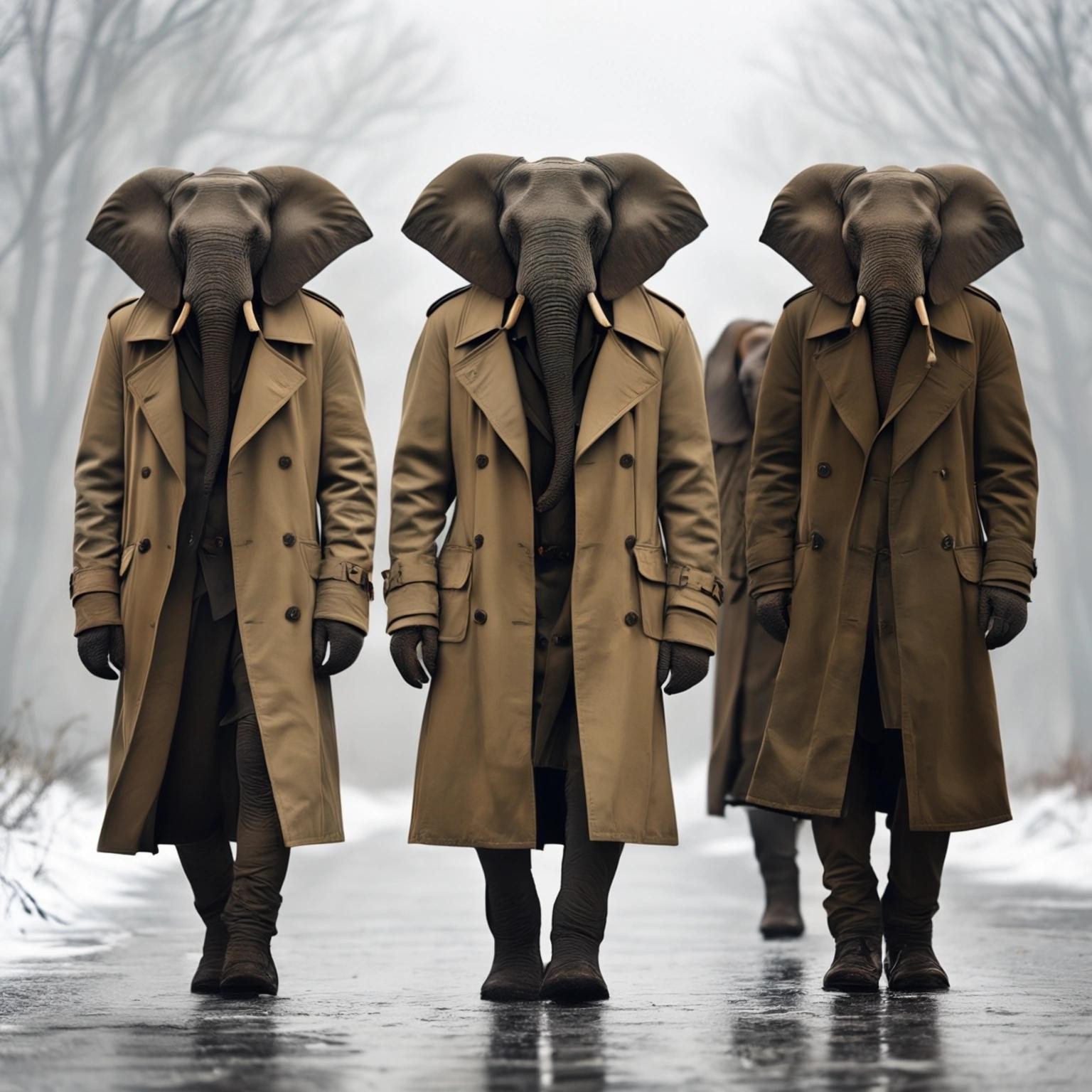 Image with seed 3611758220 generated via Stable Diffusion through @stablehorde@sigmoid.social. Prompt: three adverbsin a trenchcoat if on a winter and no elephants no elephants at all please