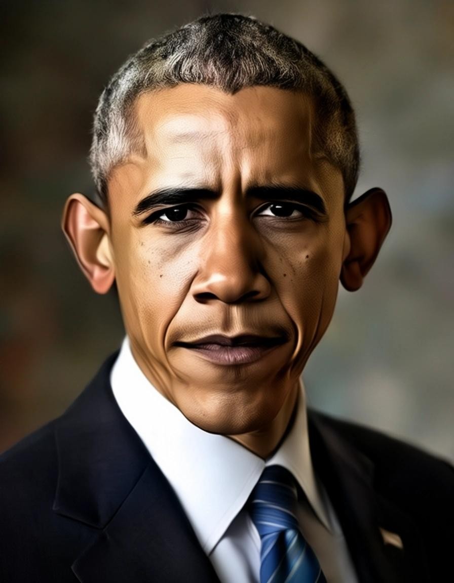 Image with seed 1166007861 generated via Stable Diffusion through @stablehorde@sigmoid.social. Prompt: heterosexual barack obama