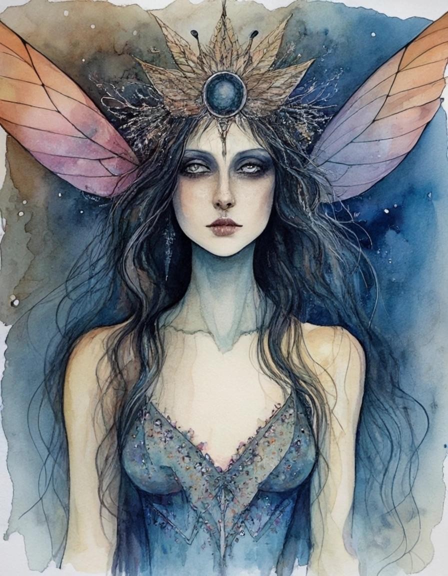 Image with seed 324279325 generated via Stable Diffusion through @stablehorde@sigmoid.social. Prompt: Spirit nymph fantasy dark magic watercolour in the style of Sulamith Wulfing Paul Klee Otto Dix Edward Gorey Maurice Utrillo Quentin Blake George Grosz Leonardo Schiele Hilliard Arthur Rackham