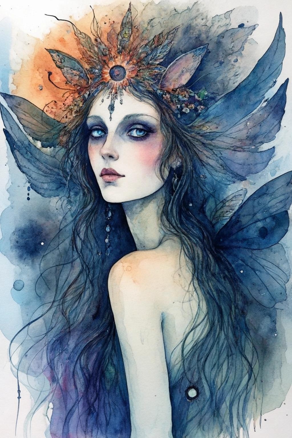 Image with seed 3697982103 generated via Stable Diffusion through @stablehorde@sigmoid.social. Prompt: Spirit nymph fantasy dark magic watercolour in the style of Sulamith Wulfing Paul Klee Otto Dix Edward Gorey Maurice Utrillo Quentin Blake George Grosz Leonardo Schiele Hilliard Arthur Rackham