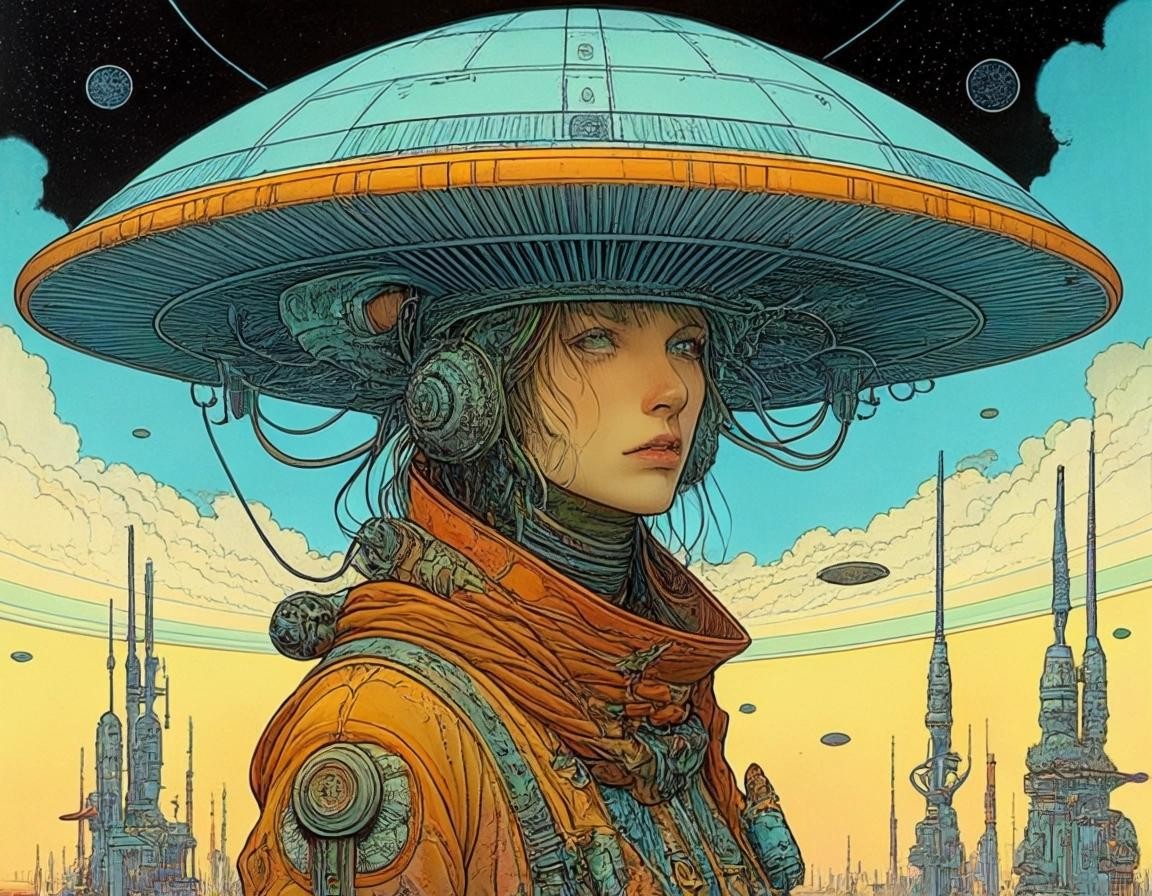 Image with seed 1444256390 generated via Stable Diffusion through @stablehorde@sigmoid.social. Prompt: forgotten future's spirit of misfortune, Futuristic Sci-Fi Biopunk Art Nouveau, Moebius, Enki Bilal, psychedelic, magic mushrooms
