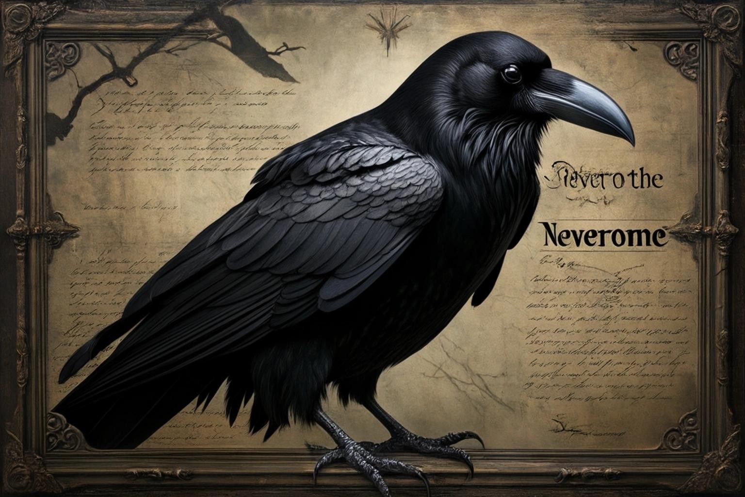 Image with seed 3199186498 generated via Stable Diffusion through @stablehorde@sigmoid.social. Prompt: Quoth the Raven: Nevermore