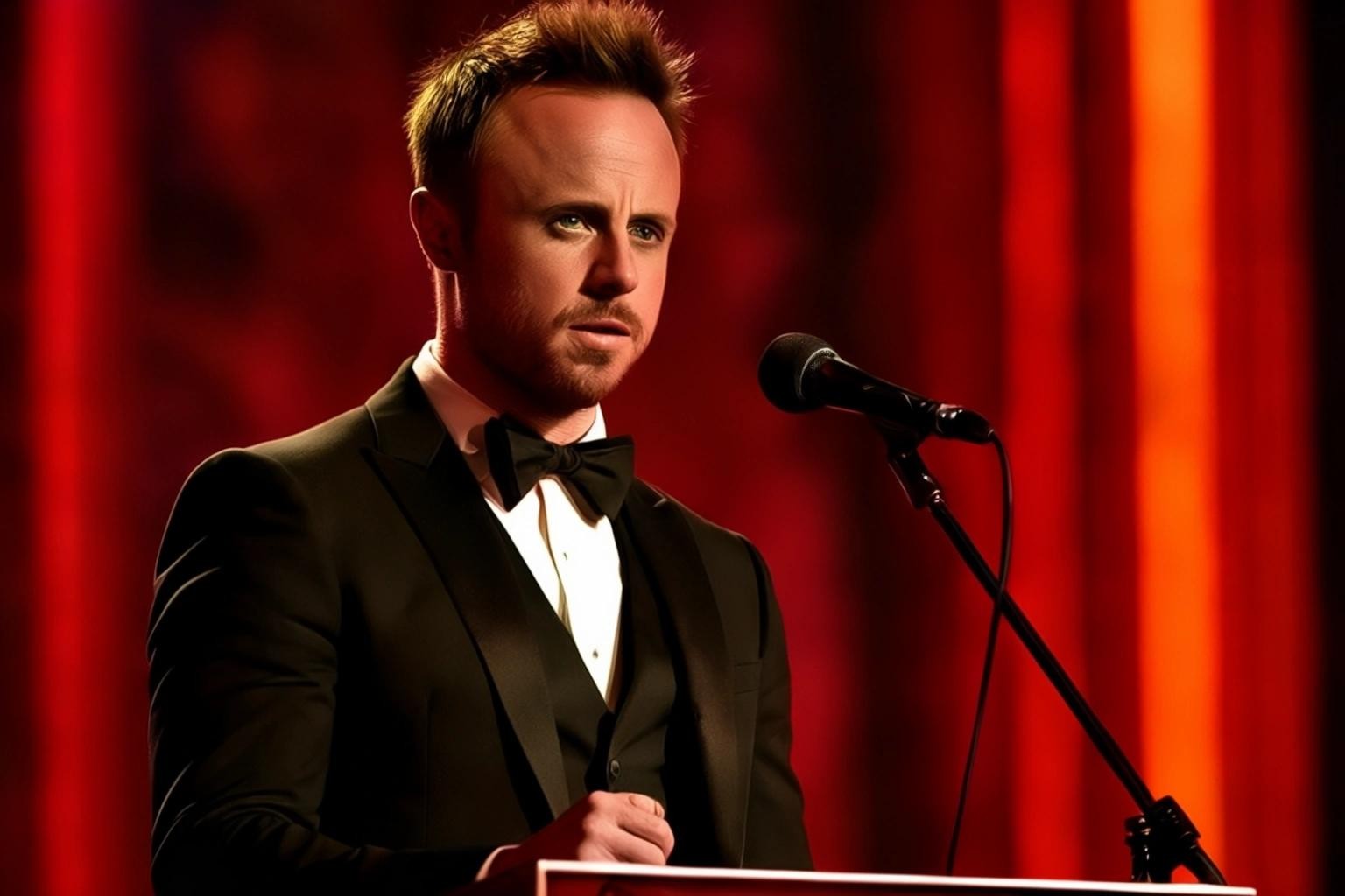 Image with seed 2340846052 generated via Stable Diffusion through @stablehorde@sigmoid.social. Prompt: jesse pinkman nonchalantly accepting the "sexiest woman alive" award