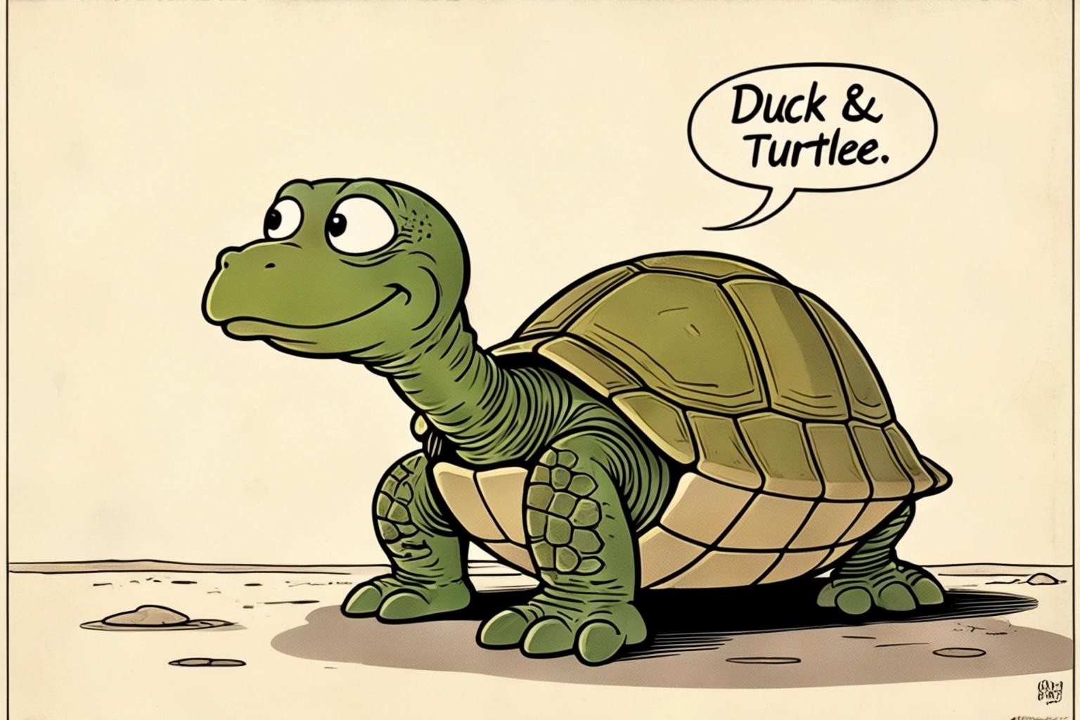 Image with seed 1582357045 generated via Stable Diffusion through @stablehorde@sigmoid.social. Prompt: an image of Dilbert the Turtle, which is a combination of Scott Adams' Dilbert character and Bert the Turtle of the 1951 film "Duck and Cover."