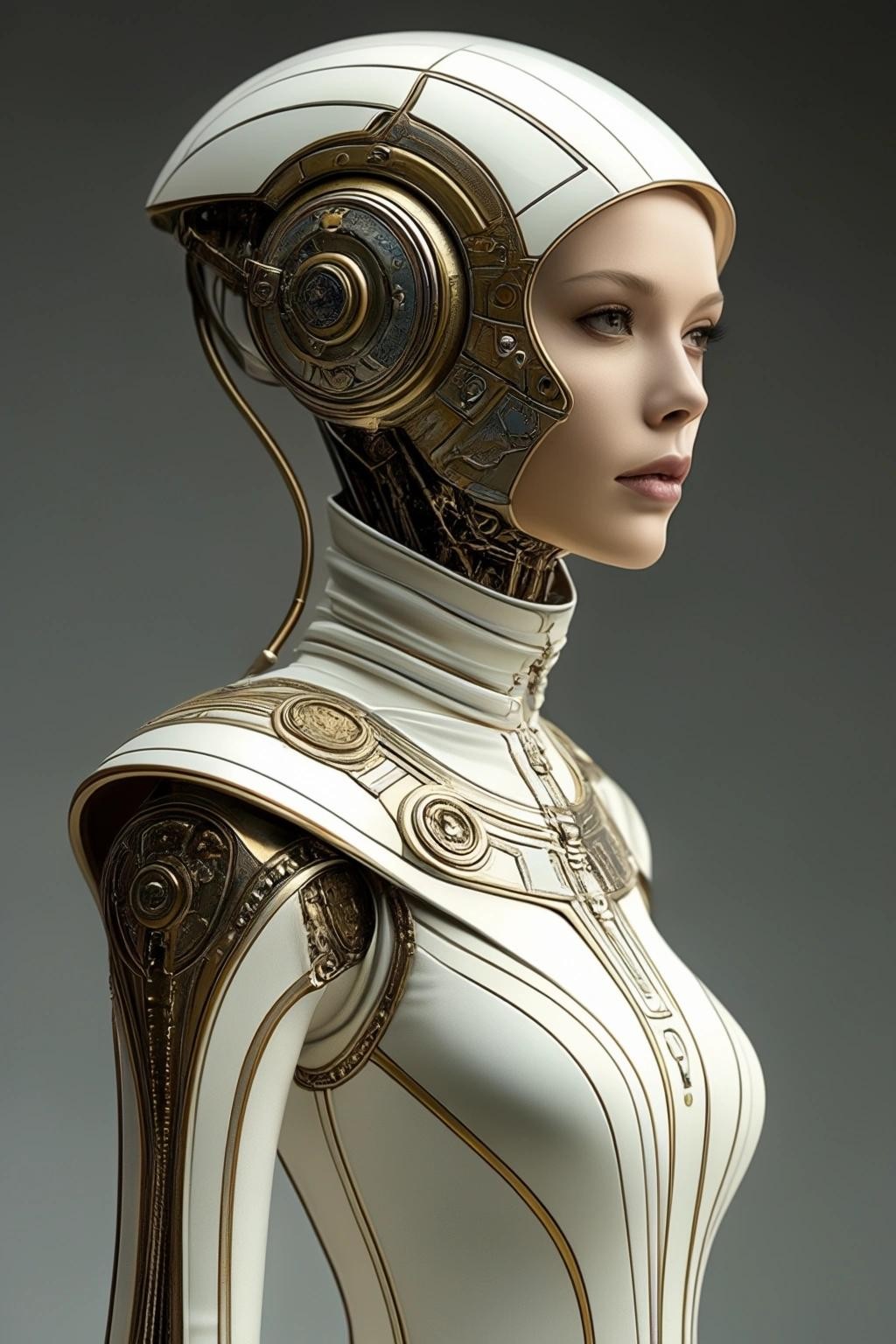 Image with seed 3939977209 generated via Stable Diffusion through @stablehorde@sigmoid.social. Prompt: beautiful elegant biodroid lady wearing 35th century truuk fashion, android, cyborg, far future, space opera, star wars, moebius