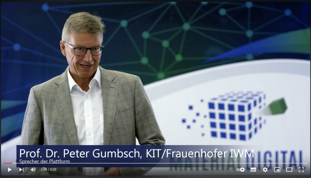video screenshot showing Prof. Dr. Peter Gumbsch from KIT, speaker of the Platform MaterialDigital project.