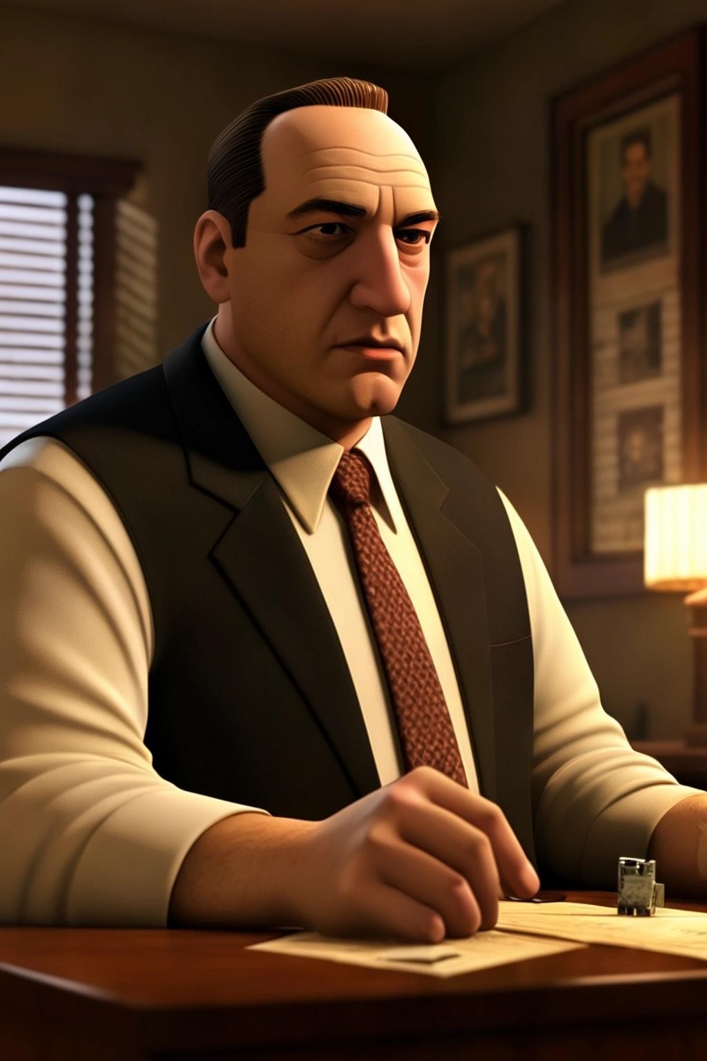 Image with seed 181174539 generated via Stable Diffusion through @stablehorde@sigmoid.social. Prompt: Minecraft inventing Tony Soprano.