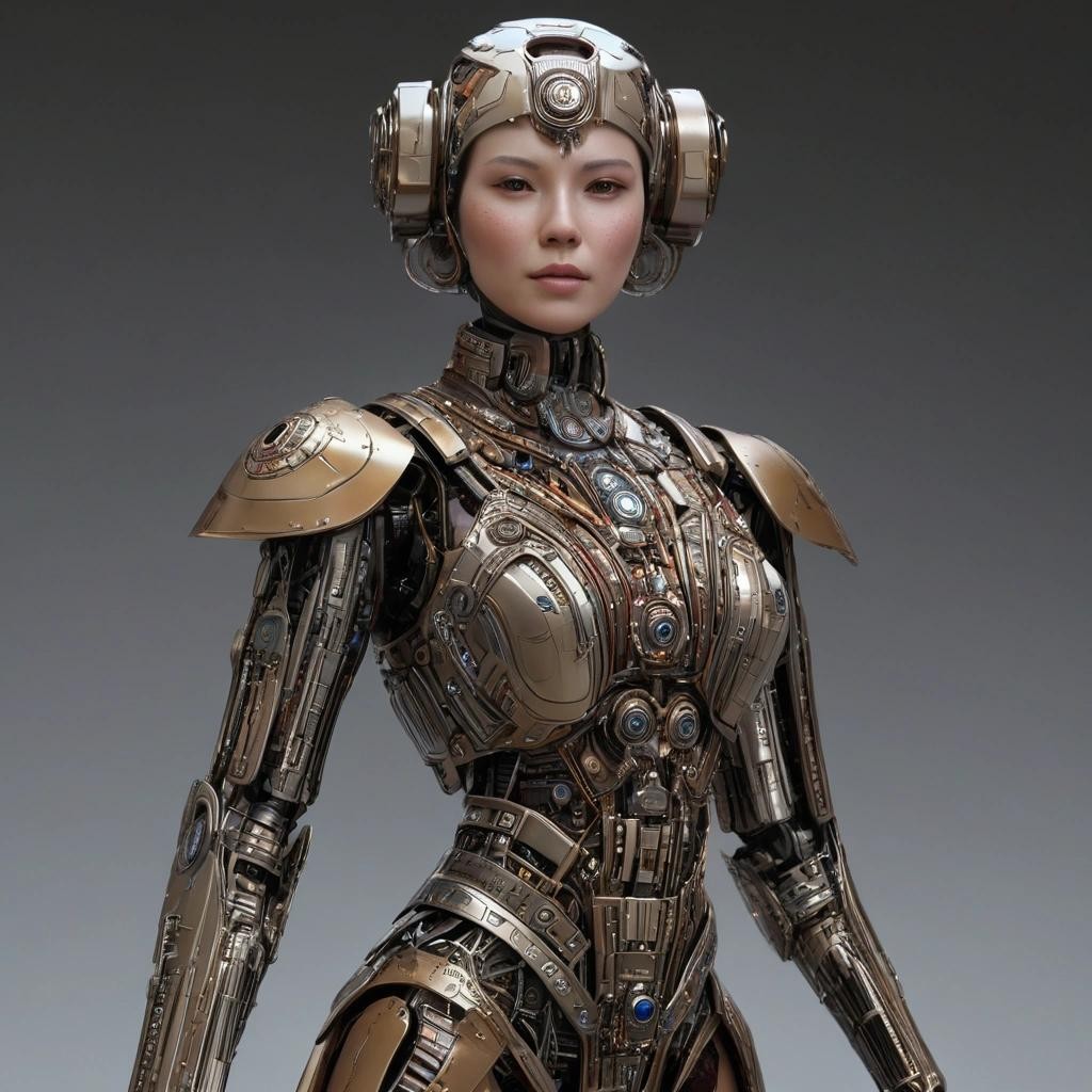 Image with seed 3930445754 generated via Stable Diffusion through @stablehorde@sigmoid.social. Prompt: beautiful elegant biodroid lady wearing 35th century truuk fashion, android, cyborg, far future, space opera, star wars, moebius 