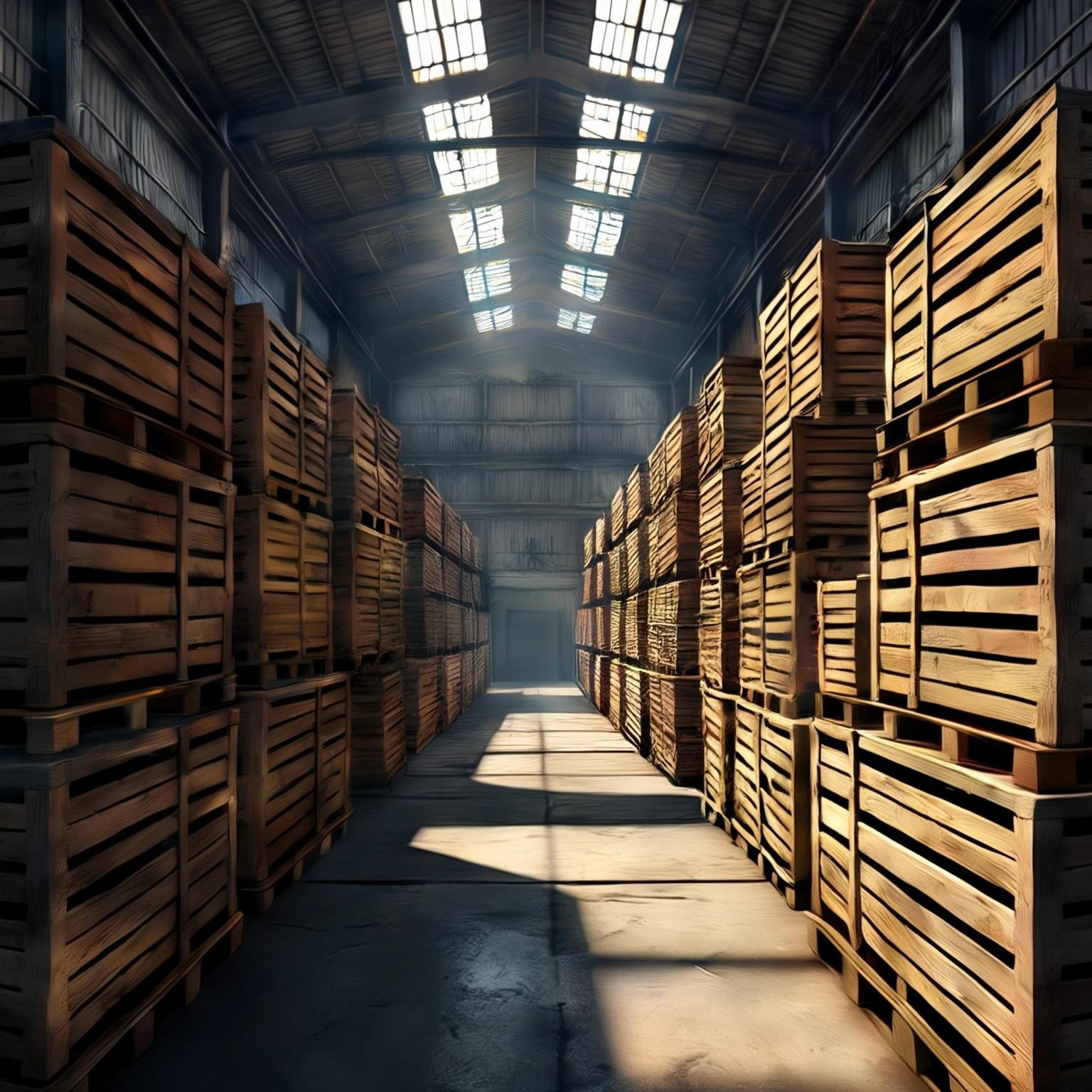 Image with seed 3736903238 generated via Stable Diffusion through @stablehorde@sigmoid.social. Prompt: a warehouse filled with generic wooden crates, animated tv show screenshot, high definition