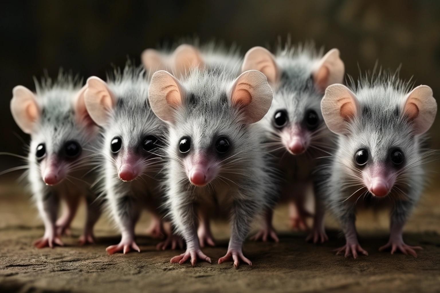 Image with seed 4127703761 generated via Stable Diffusion through @stablehorde@sigmoid.social. Prompt: an army of baby possums ready to march. Realistic photograph style.