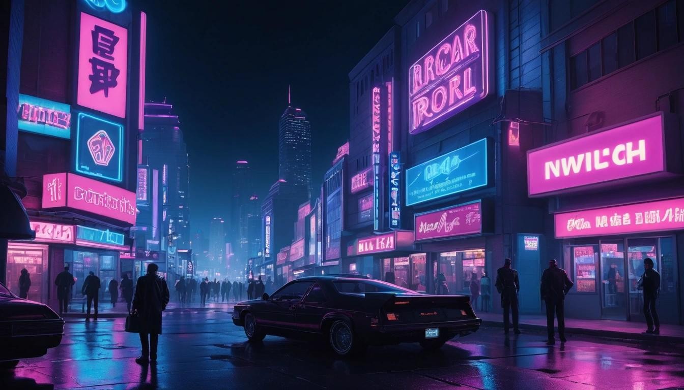 Image with seed 3761128474 generated via Stable Diffusion through @stablehorde@sigmoid.social. Prompt: vaporwave synthwave style popcorn city at night, yet bustling and sleepless, blissfully unaware of the watcher in the shadows. That watcher is porncop, the silent protector, who is protecting the city from the evil of bad men., cyberpunk, neon, vibes, stunningly beautiful, crisp, detailed, sleek, ultramodern, high contrast, cinematic composition###illustration, painting, crayon, graphite, abstract, glitch, deformed, mutated, ugly, disfigured, blurry