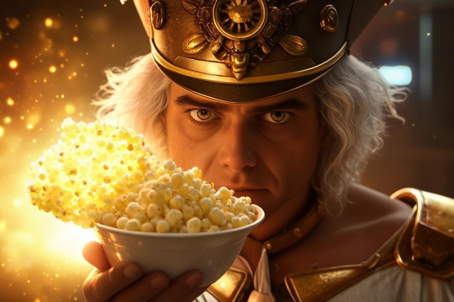 Image with seed 2060947181 generated via Stable Diffusion through @stablehorde@sigmoid.social. Prompt: porncop the watchful and socially ambiguous guardian of the popcorn people showing off his magical girl transformation sequence to humor the adoring masses