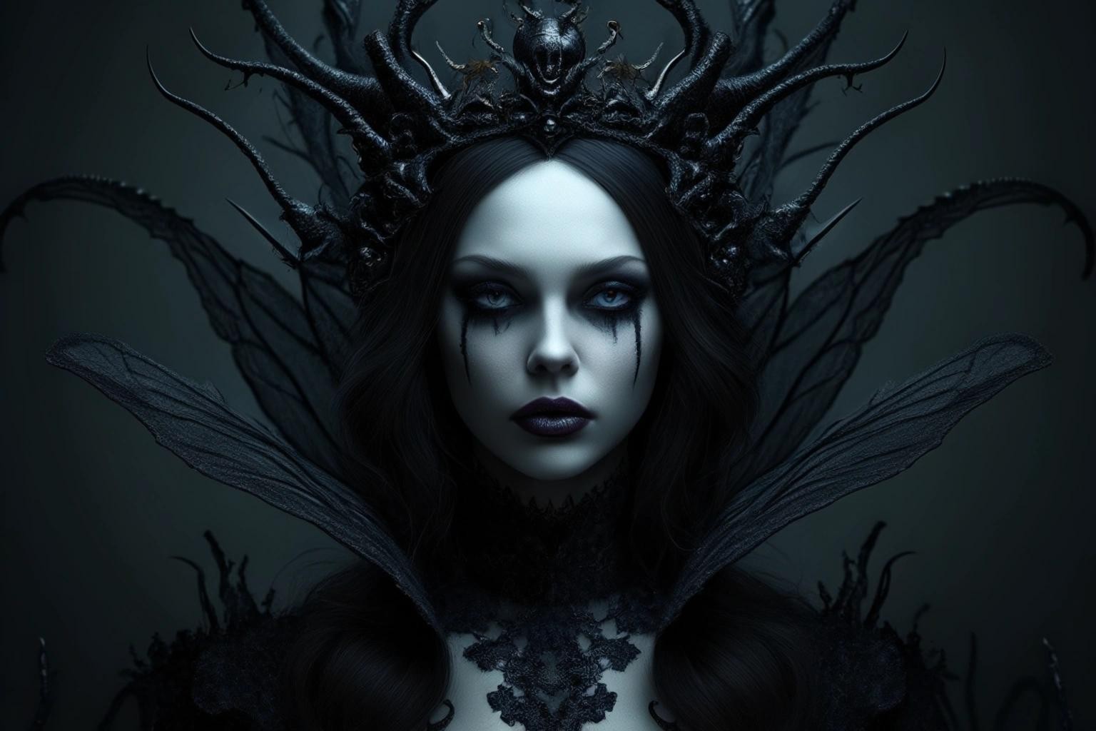 Image with seed 2873511269 generated via Stable Diffusion through @stablehorde@sigmoid.social. Prompt: queen of nightmares