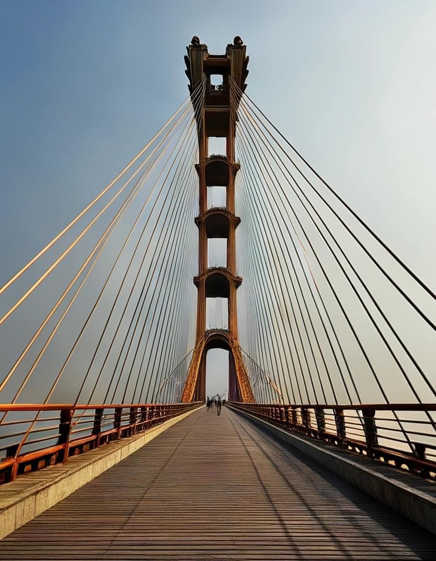 Image with seed 162810682 generated via Stable Diffusion through @stablehorde@sigmoid.social. Prompt: a huge bridge in dali style