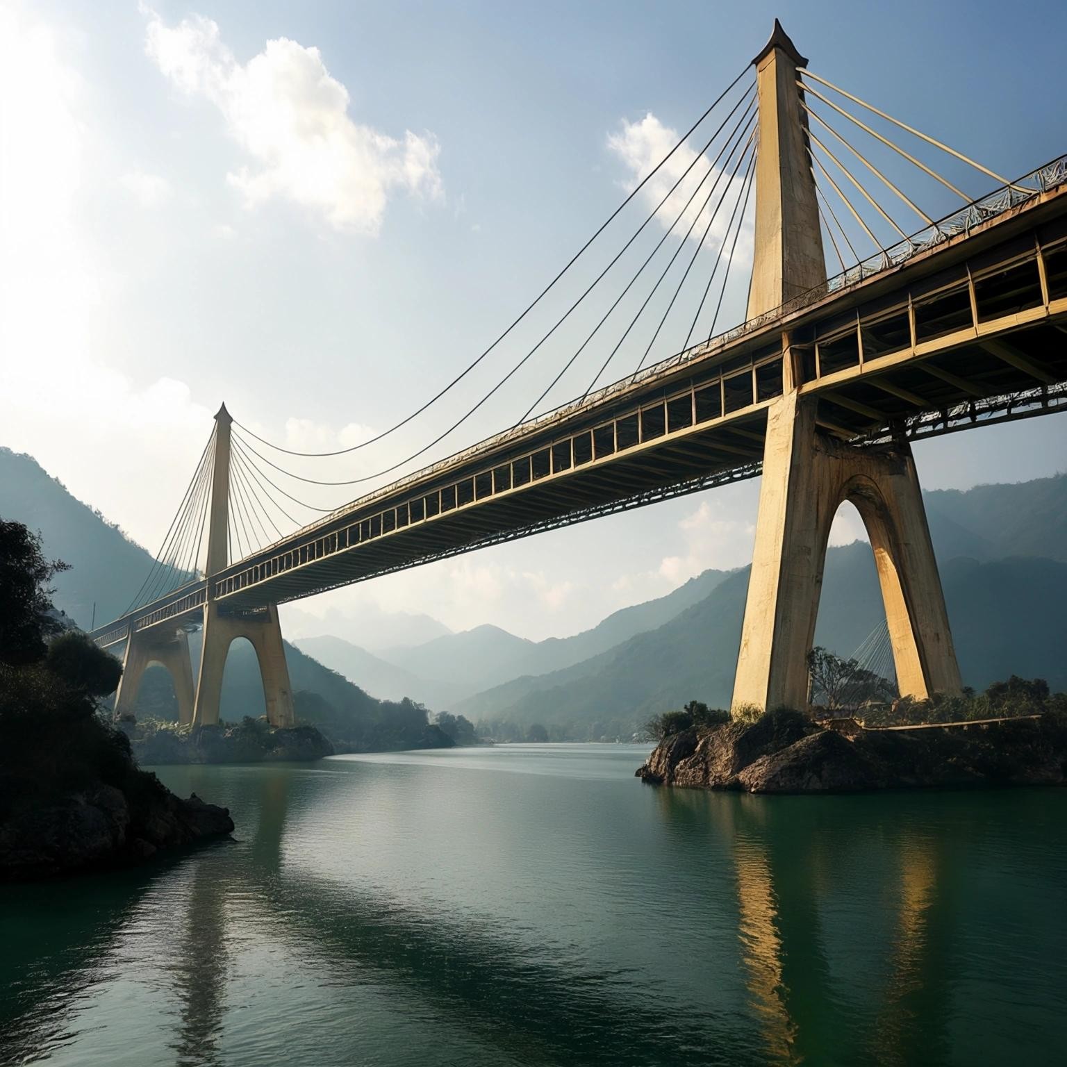 Image with seed 1553401828 generated via Stable Diffusion through @stablehorde@sigmoid.social. Prompt: a huge bridge in dali style