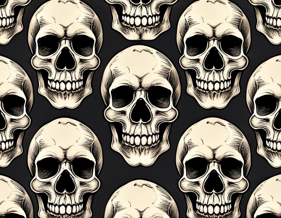 Image with seed 3409908260 generated via Stable Diffusion through @stablehorde@sigmoid.social. Prompt: skull and crossbones, repeating pattern, piracy, realistic, detailed, friendly