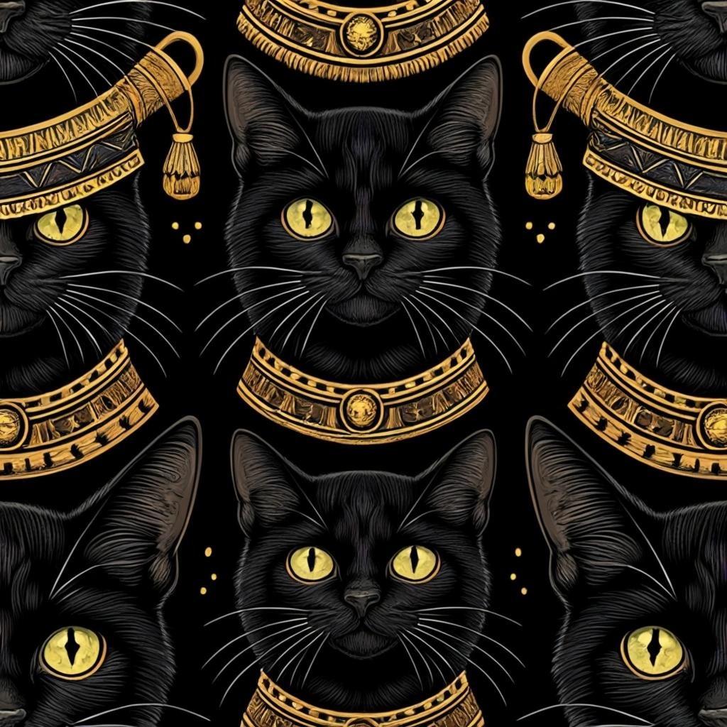 Image with seed 1128844344 generated via Stable Diffusion through @stablehorde@sigmoid.social. Prompt: happy black cats, repeating pattern, piracy, technology, internet, detailed, high resolution, realistic, ancient Mayan art