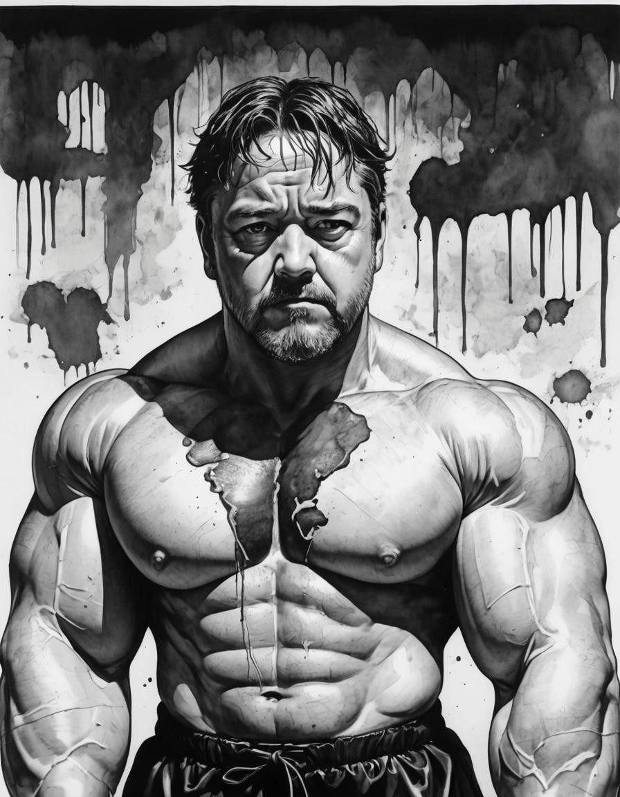 Image with seed 4149474346 generated via Stable Diffusion through @stablehorde@sigmoid.social. Prompt: (manga, heavy outlines, thick linework, monochrome, flat, black and white:1.2), Russell Crowe made from giant black puddings, ###(3d, color)