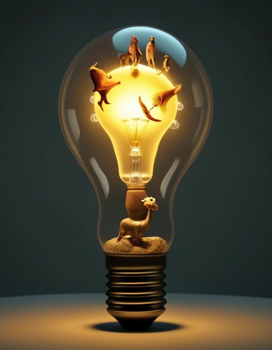 Image with seed 1529197734 generated via Stable Diffusion through @stablehorde@sigmoid.social. Prompt: Question: How many surrealists do you need to change a lightbulb? Long Answer: You need three surrealists. One to change the lightbulb, one to hold the giraffe, and one to fill the bathtub with colourful glowing objects. Short Answer: A fish.
