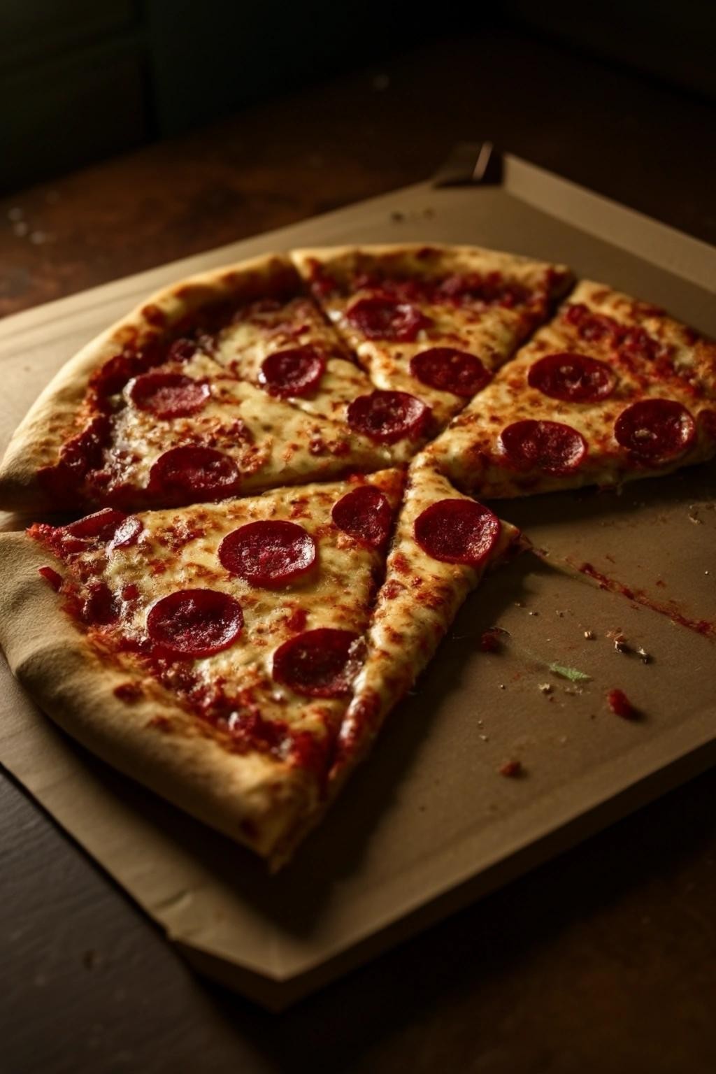 Image with seed 2588528086 generated via Stable Diffusion through @stablehorde@sigmoid.social. Prompt: a slice of pizza in a homicidal rage