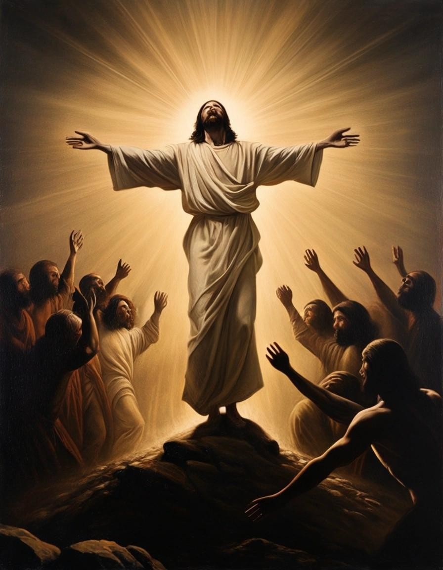 Image with seed 1396900318 generated via Stable Diffusion through @stablehorde@sigmoid.social. Prompt: Jesus rising from the dead