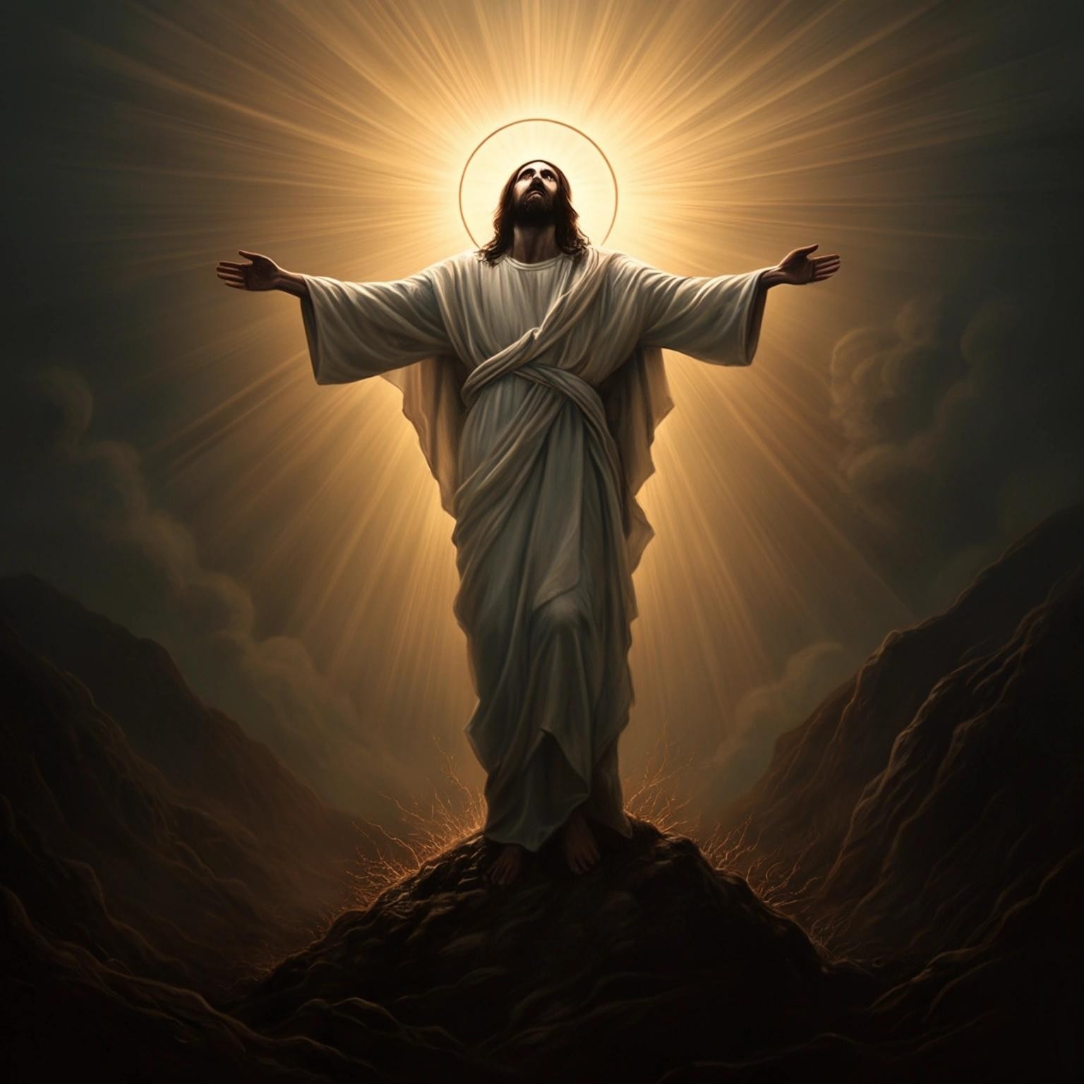 Image with seed 974839684 generated via Stable Diffusion through @stablehorde@sigmoid.social. Prompt: Jesus rising from the dead
