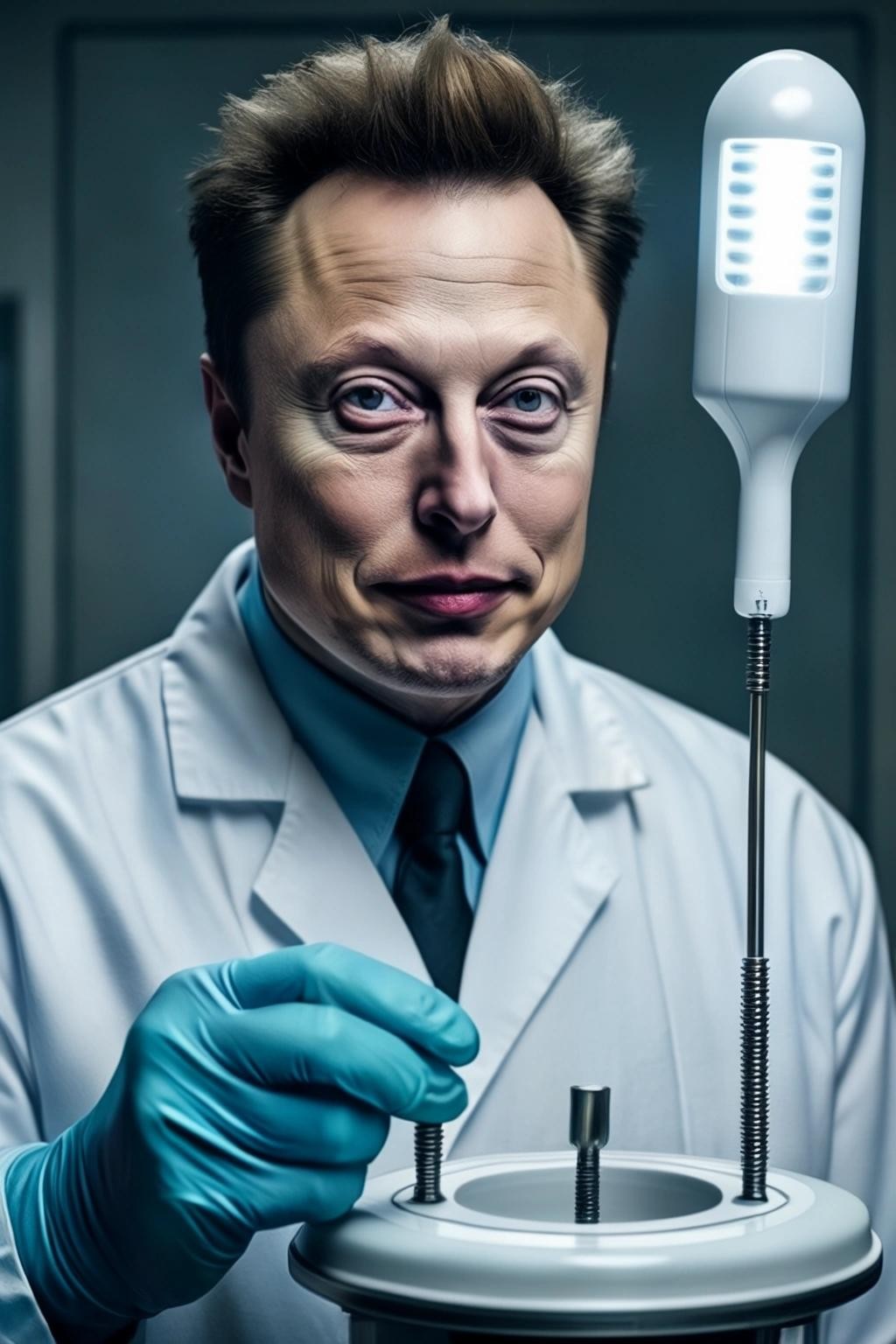 Image with seed 630240593 generated via Stable Diffusion through @stablehorde@sigmoid.social. Prompt: Elon Musk as a clown neurosurgeon implanting a neuralink in someone's head with a toilet plunger