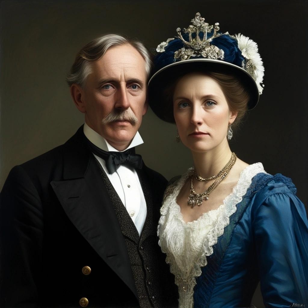 Image with seed 2495318478 generated via Stable Diffusion through @stablehorde@sigmoid.social. Prompt: Lord and Lady Hesketh-Fortescue