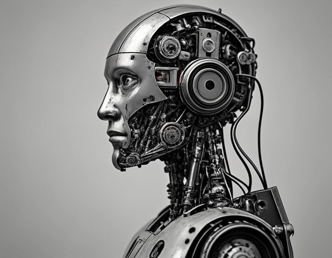 Image with seed 2578922078 generated via Stable Diffusion through @stablehorde@sigmoid.social. Prompt: I'm just a robot and I know my placeA metal servant to the human raceI work my can off trying to satisfyI know they'll disconnect me by and byChip on my shoulder made of siliconMy printed circuit's like a lexiconTen billion logic functions, maybe moreThey make me pick the paper off the floorSolitary solinoidTerminally paranoidMarvin