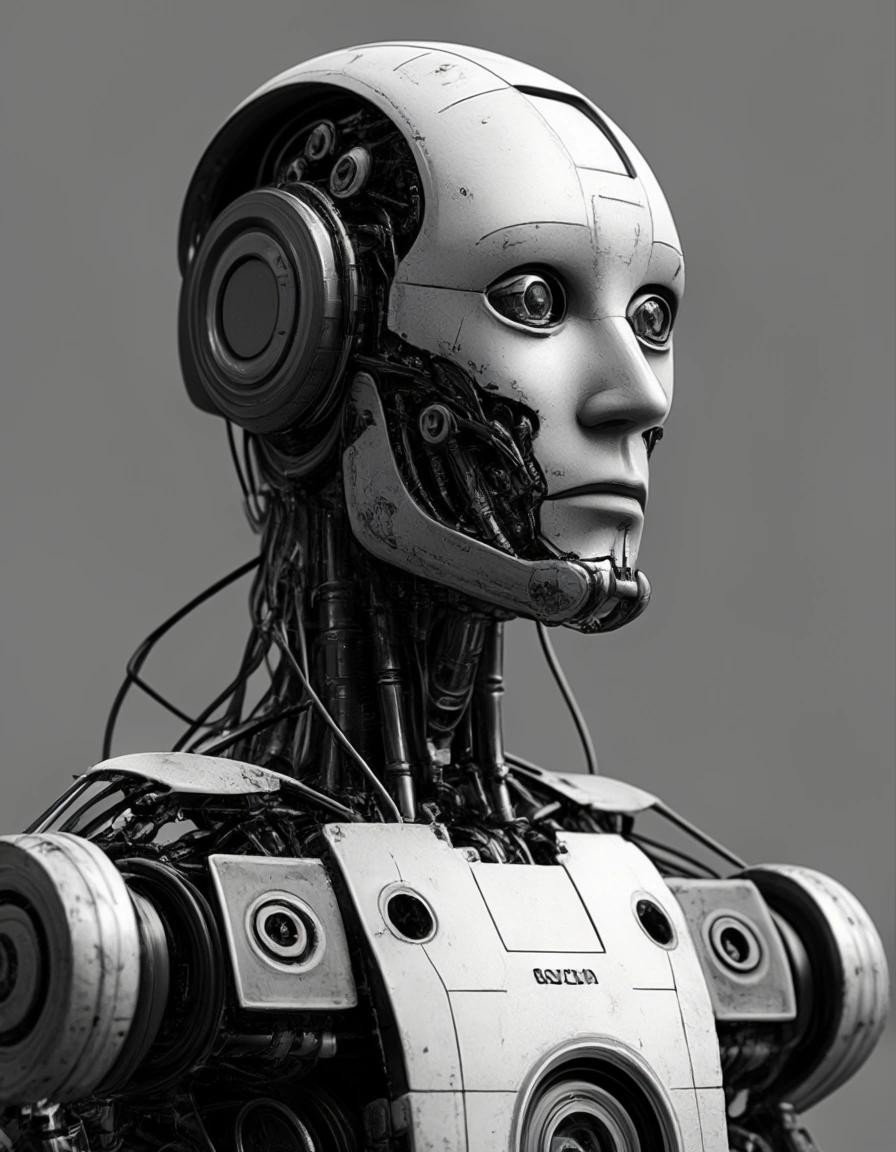Image with seed 2332596911 generated via Stable Diffusion through @stablehorde@sigmoid.social. Prompt: I'm just a robot and I know my placeA metal servant to the human raceI work my can off trying to satisfyI know they'll disconnect me by and byChip on my shoulder made of siliconMy printed circuit's like a lexiconTen billion logic functions, maybe moreThey make me pick the paper off the floorSolitary solinoidTerminally paranoidMarvin