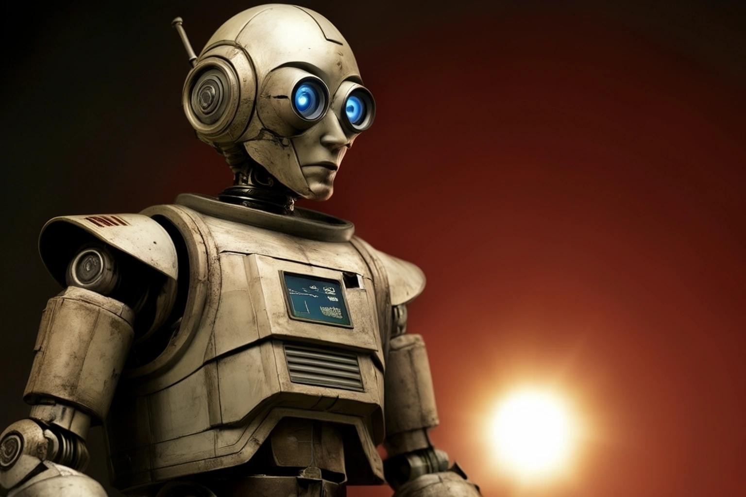 Image with seed 3361858254 generated via Stable Diffusion through @stablehorde@sigmoid.social. Prompt: The Encyclopedia Galactica defines a robot as a mechanical apparatus designed to do the work of a man. The marketing division of the Sirius Cybernetics Corporation defines a robot as "Your Plastic Pal Who's Fun to Be With." The Hitchhiker's Guide to the Galaxy defines the marketing devision of the Sirius Cybernetic Corporation as "a bunch of mindless jerks who'll be the first against the wall when the revolution comes."