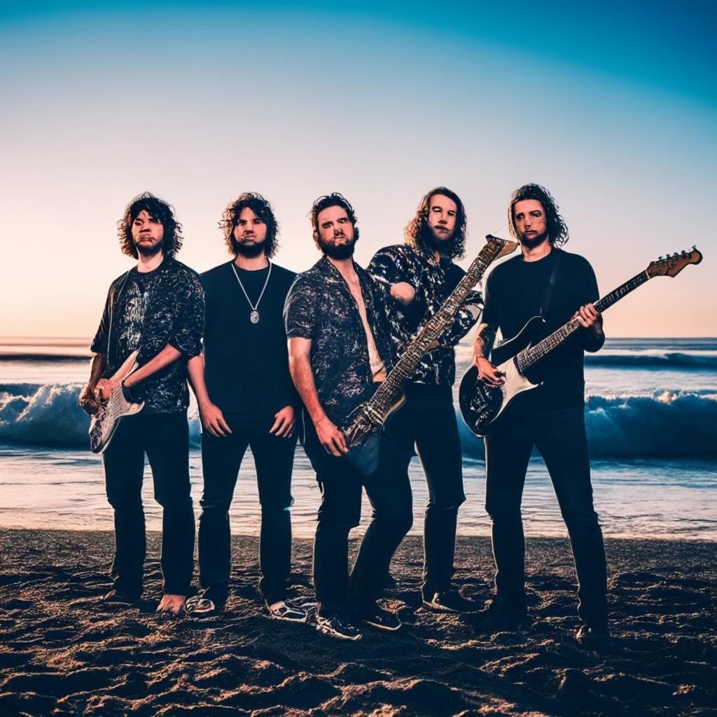 Image with seed 4163740265 generated via Stable Diffusion through @stablehorde@sigmoid.social. Prompt: band promo photo of a Surf Rock band called Blue Ocean Event