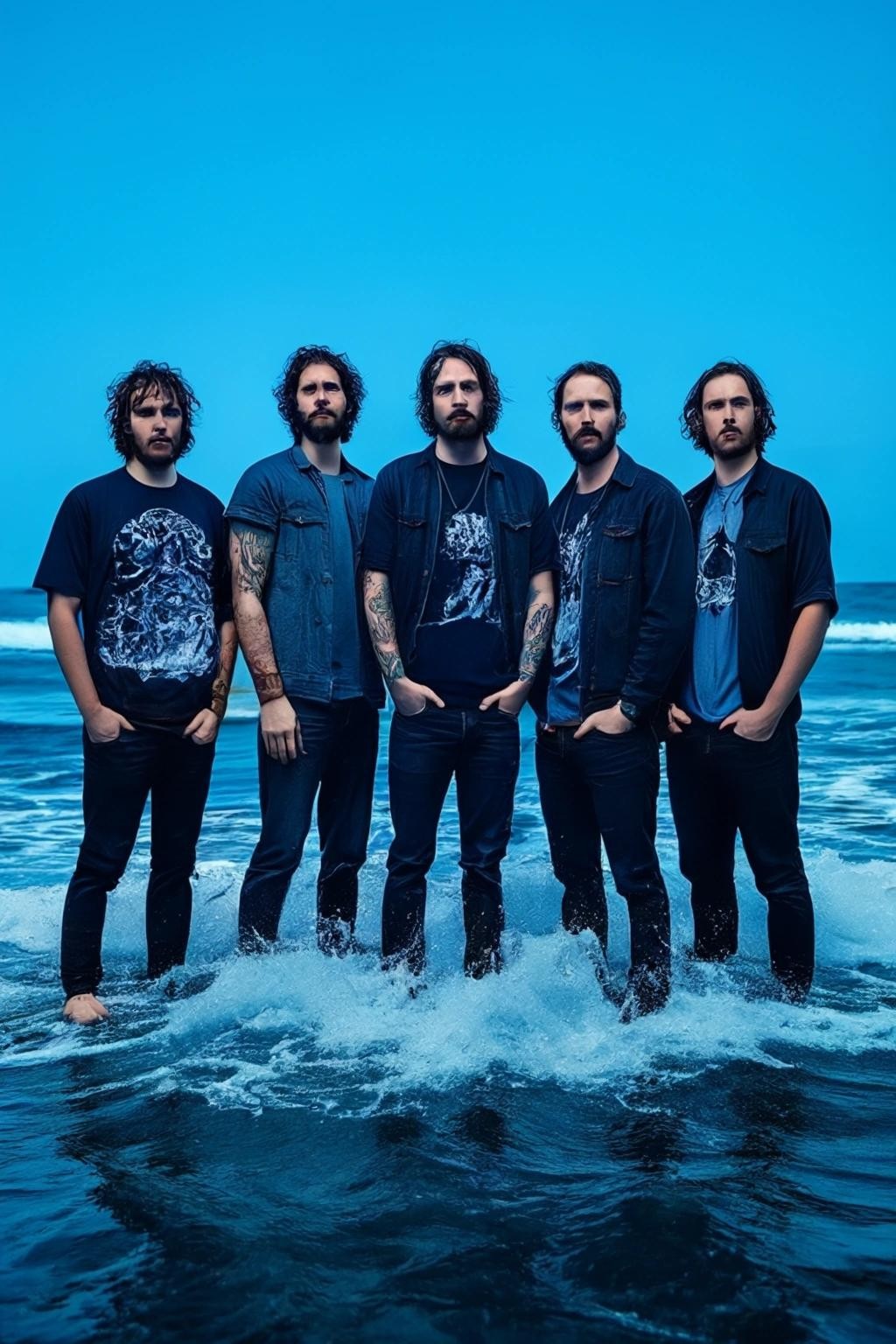 Image with seed 4240889469 generated via Stable Diffusion through @stablehorde@sigmoid.social. Prompt: band promo photo of a Surf Rock band called Blue Ocean Event