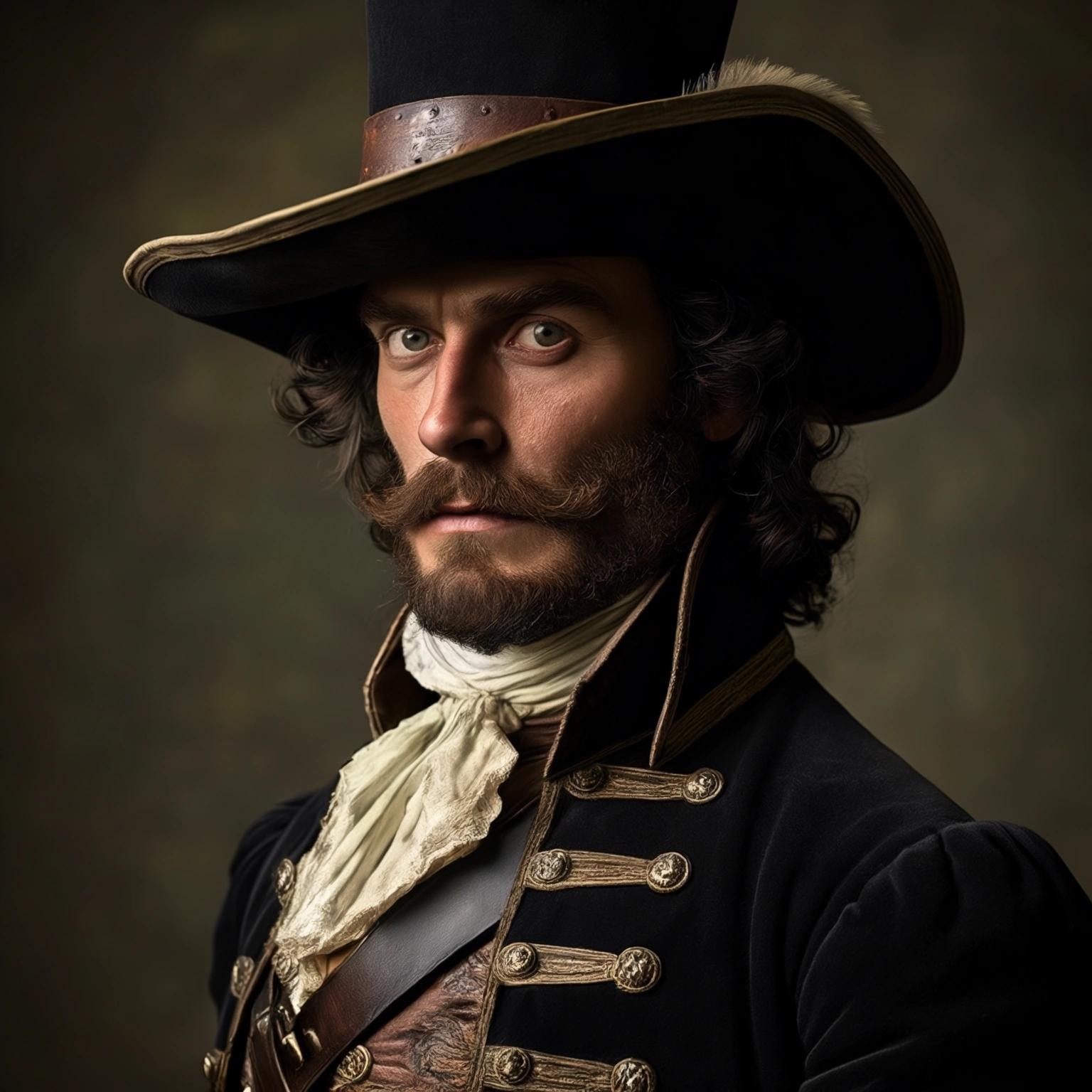 Image with seed 3167776451 generated via Stable Diffusion through @stablehorde@sigmoid.social. Prompt: the Dandy Highwayman wearing a tricorne hat