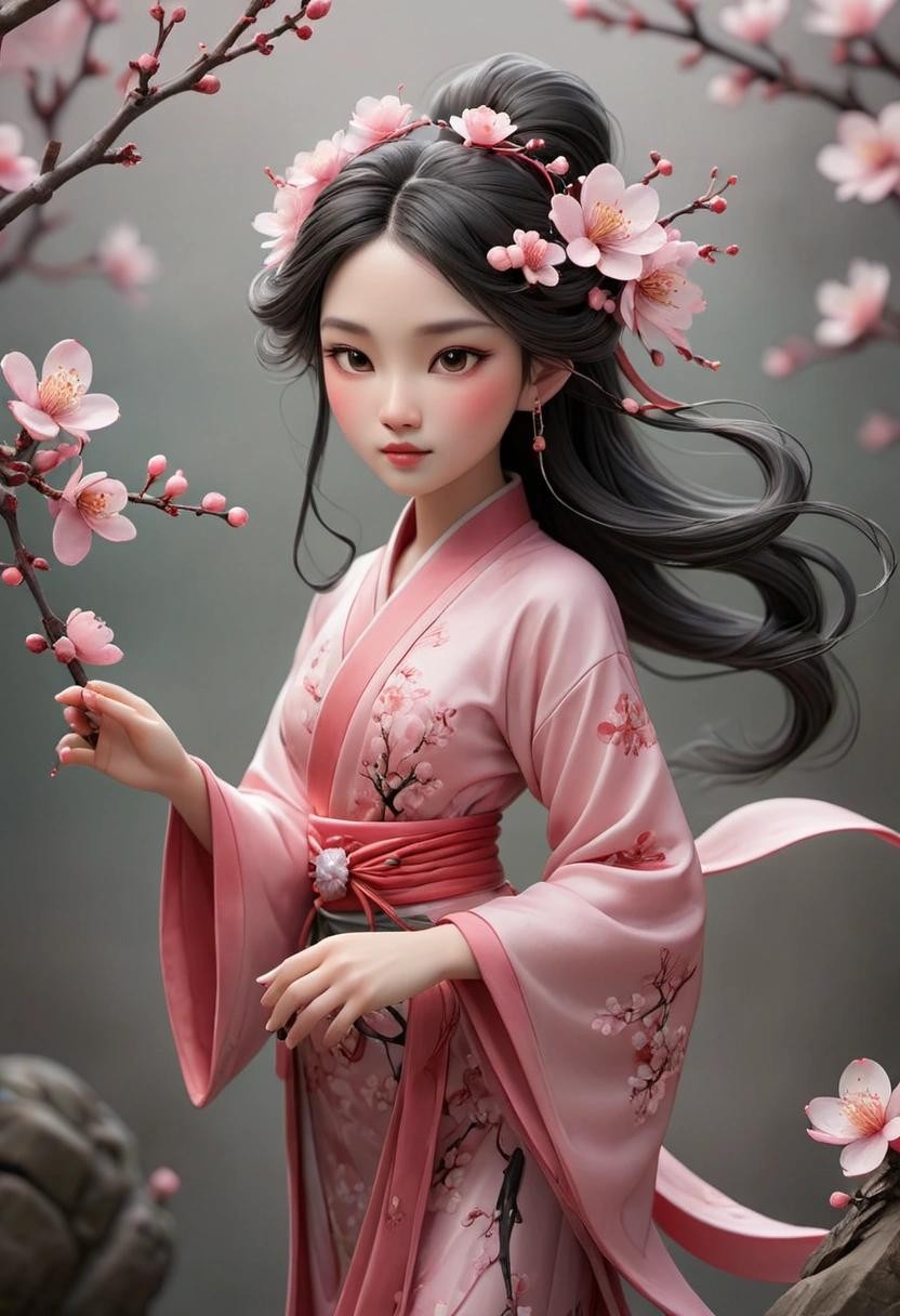 Image with seed 134373170 generated via Stable Diffusion through @stablehorde@sigmoid.social. Prompt: Lady Plum Blossom, Chinese Spring Fairy 