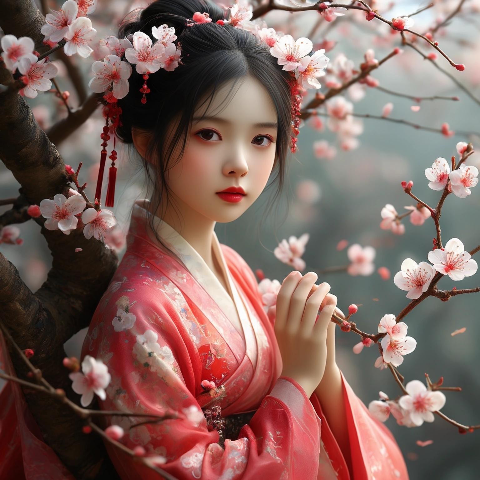Image with seed 1854808501 generated via Stable Diffusion through @stablehorde@sigmoid.social. Prompt: Chinese Flower Fairy, Little Plum Blossom